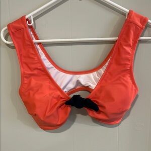 Cupshe Coral/Salmon Bikini Top with Navy Bow andStructured Cups